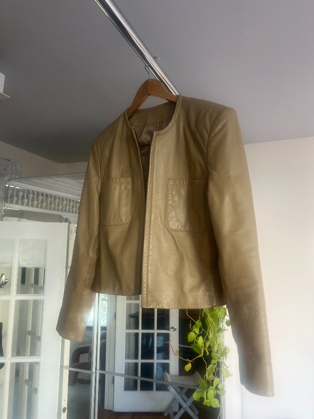 Tan Cropped Leather Jacket bought at Dumbo Market